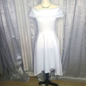 Boohoo white high low off the shoulder A Line white dress new with tags Size 8